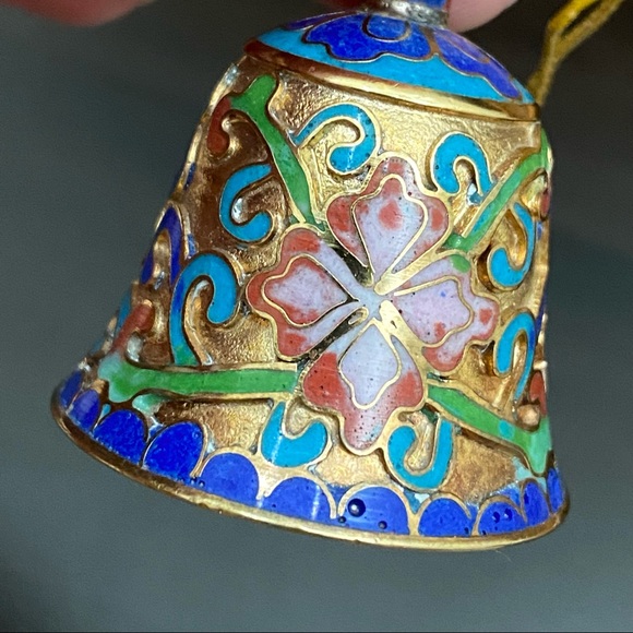 Vintage Cloisonné Champleve Miniature Collectible Bell Decor - Picture 9 of 10